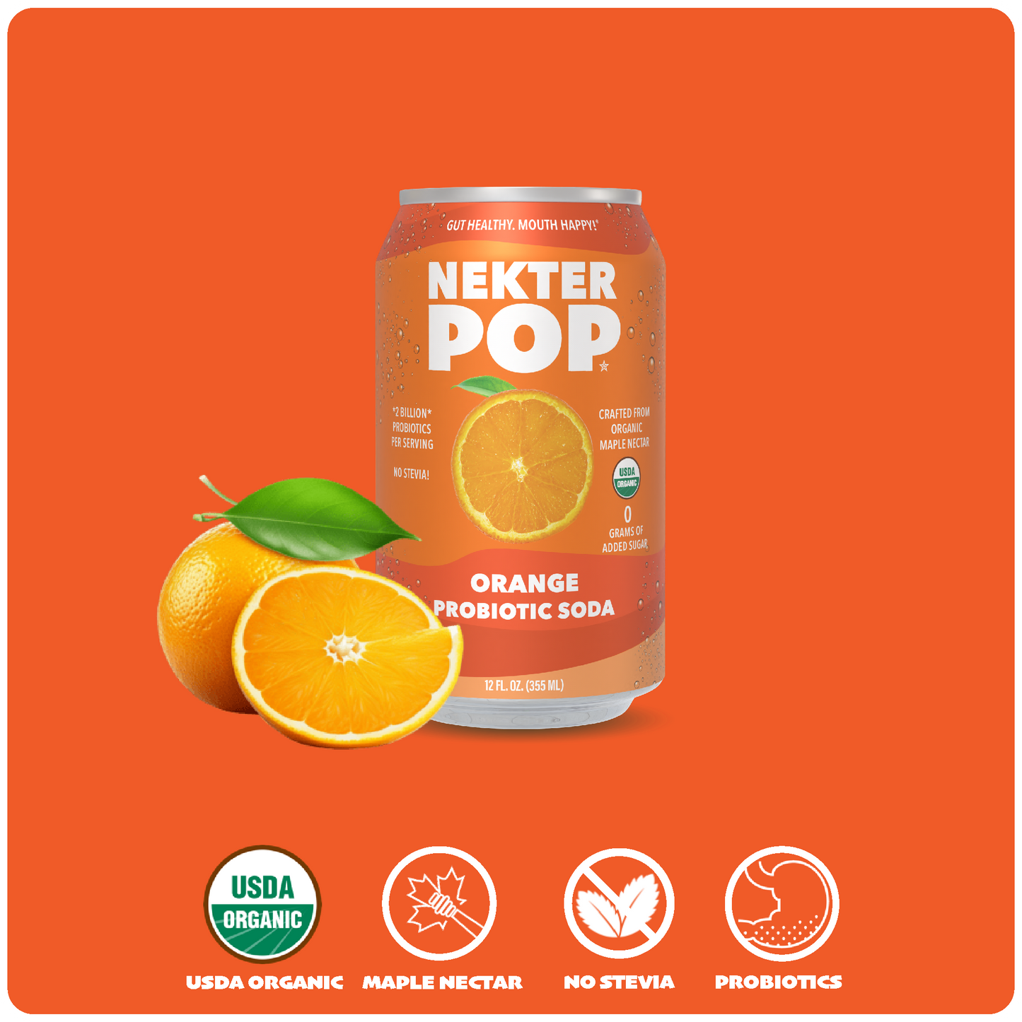Nekter Pop Orange Probiotic Soda 12-Pack