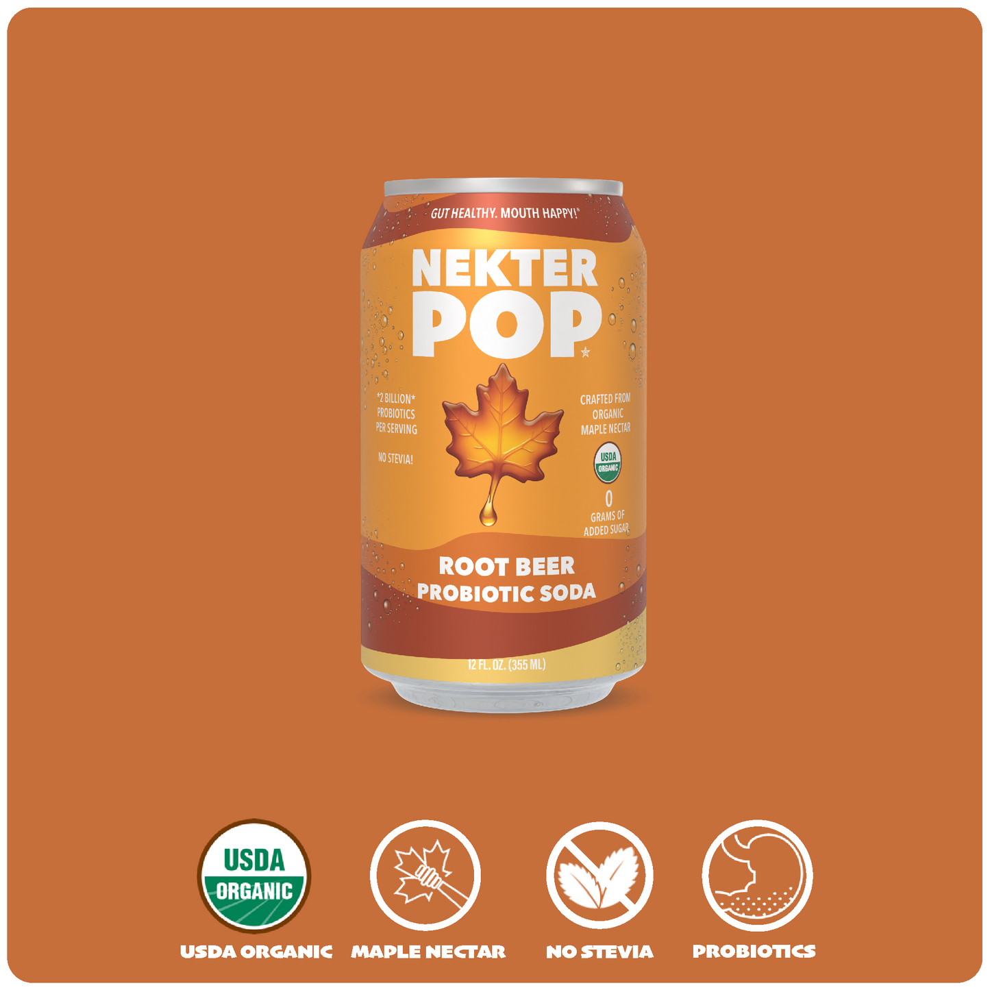 Nekter Pop Maple Root Beer Probiotic Soda 12-Pack